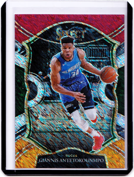 2020-21 Panini Select - Red White Orange Shimmer Prizm #54 Concourse - Giannis Antetokounmpo