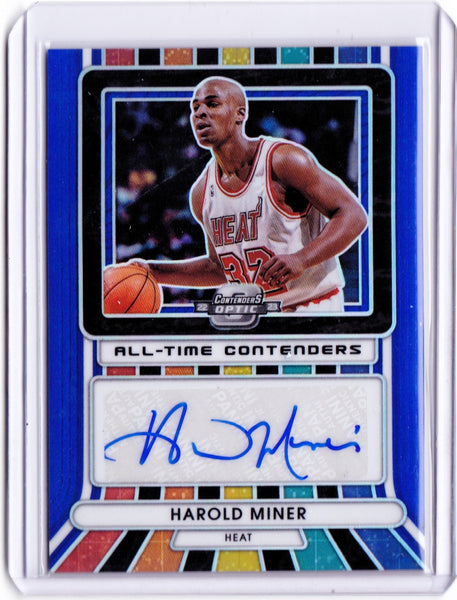 2022-23 Panini Contenders Optic - All-Time Contenders Autographs - Blue Prizm #ATC-HML Harold Miner /75