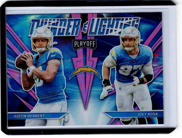 2021 Panini Playoff - Thunder and Lightning - Pink Prizm #TL-16 Justin Herbert, Joey Bosa
