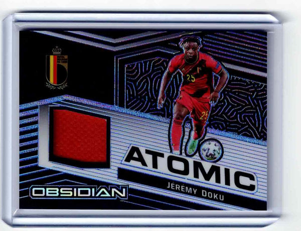 2021-22 Panini Obsidian - Atomic Material - Electric Etch Purple #AM-JDU Jeremy Doku /75