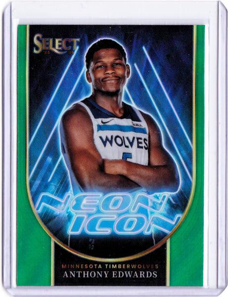 2023-24 Panini Select - Neon Icons - Green Prizm #5 - Anthony Edwards