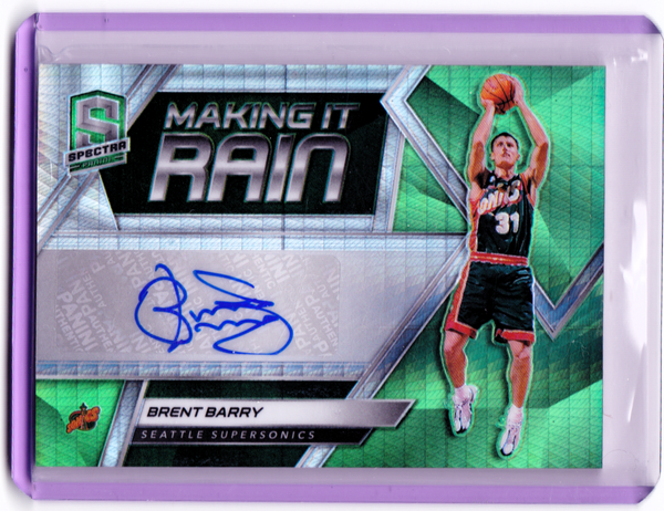 2018-19 Panini Spectra - Making it Rain Autographs - Neon Green Prizm #MR-BBY Brent Barry #/49